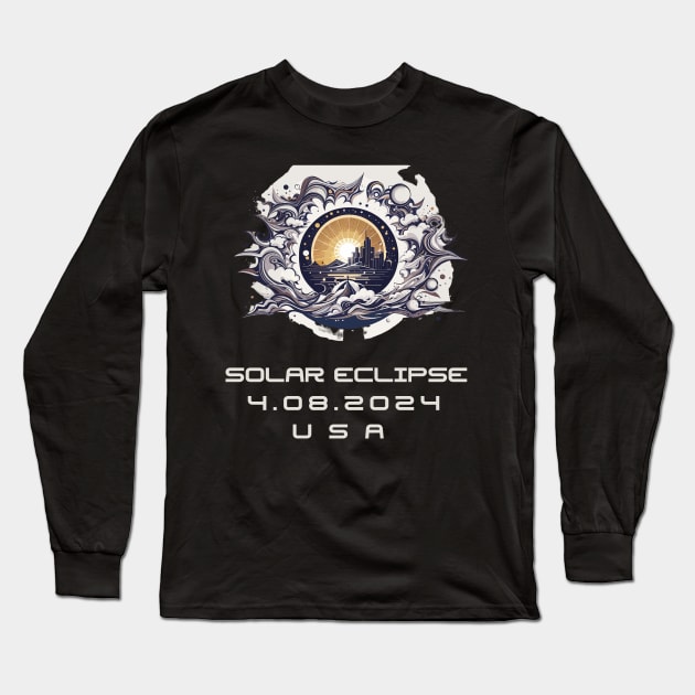 solar eclipse 2024 USA Long Sleeve T-Shirt by vaporgraphic